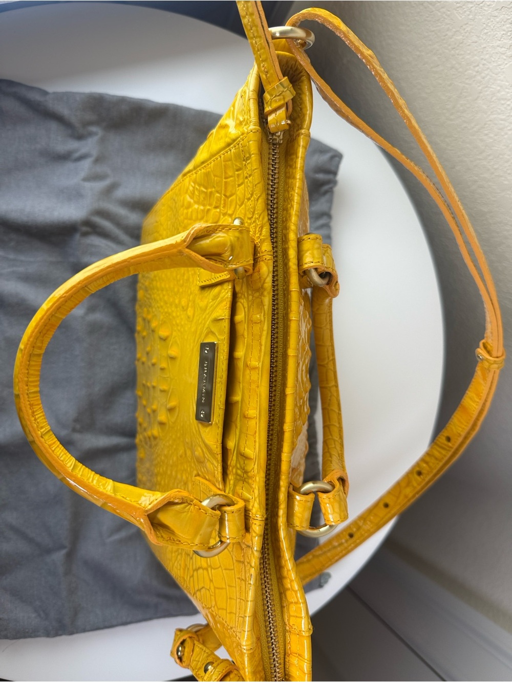 Brahmin Medium Asher Tote in Yellow Melbourne Croc Embossed Leather - Picture 8 of 12